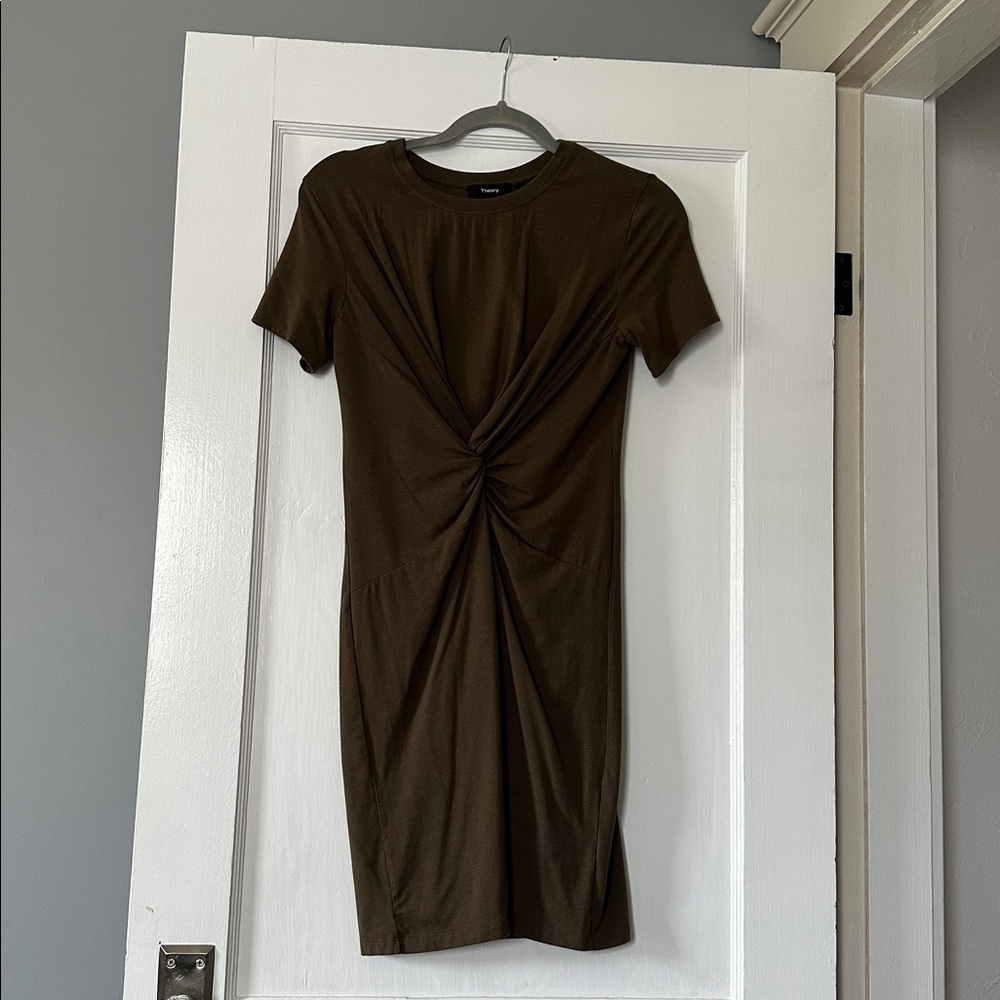 Theory Knot Tee Dress in Faded Army